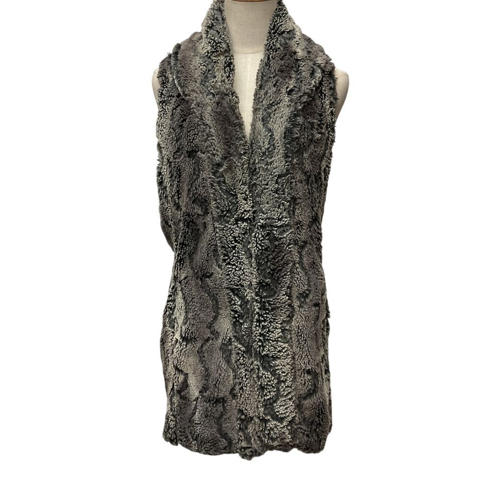Alice + Olivia Faux Fur Shawl Collar Long Vest Dark Gray Size S Warm Cozy Lined